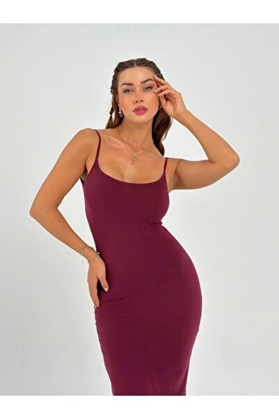 Maison La Femme Φθινοπωρινό εποχιακό φόρεμα Claret Red Strappy - Κομψό