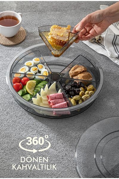 Kitchen Life Large Size 6 Compartment 360 Degree Rotating Breakfast Set - Round Breakfast Set with Detachable Bowl