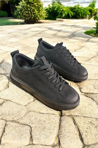 romex Tenis pentru bărbați - șireturi negre, vârf rotund, talpă groasă și detaliu cusut, confortabil și la modă