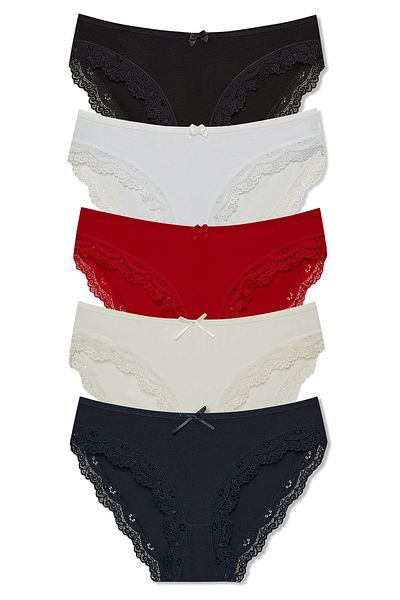 HNX Γυναικεία εσώρουχα 5 συσκευασιών Sur Lace Λεπτομερή βαμβακερά