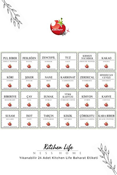 Kitchen Life Set de organizare pentru bucătărie, lavabil, cu 24 de etichete pentru condimente