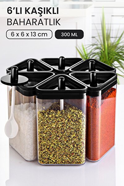 Kitchen Life طقم توابل مثلث من الأكريليك مكون من 6 قطع مع ملعقة - طقم توابل