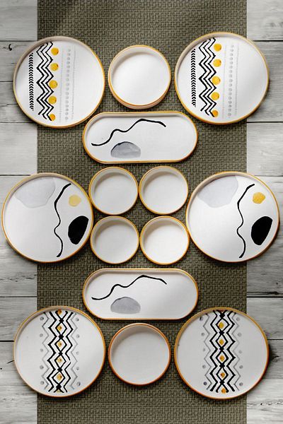 NESS HOME 14 Piece 6-Person Axial Stackable Breakfast Set - Luxury Breakfast Presentation Set Plate