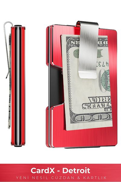 Louise Motto Cardx - Detroit - New Generation Minimalist Wallet & Card Holder - Rfid, Removable Clip Unisex (RED)