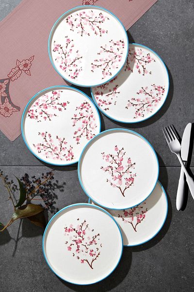 Kitchen Life طقم أطباق كعكة زهور برية قابلة للتعبئة مقاس 19 سم بتصميم خاص مكون من 6 قطع - طقم أطباق حلوى