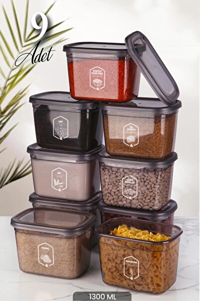 Kitchen Life Set de 9 recipiente de depozitare dreptunghiulare Moly cu etichete 1300 ml Mic dejun cu capac - Se poate realiza mai multe seturi