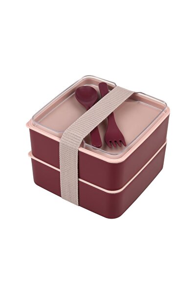 Cosiness Claret Red Double Square Two-Layer Lunch Box Lunch Storage Box