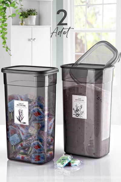 Kitchen Life Labeled 2 Pieces Powder and Tablet Detergent Storage Box Detergent Storage Container 3.2 Liters