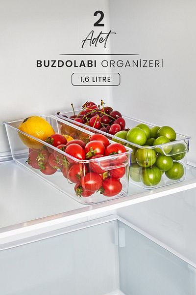 Kitchen Life 2-Piece Refrigerator Organizer 1.6 Lt - Vegetable Fruit Storage Container Organizer