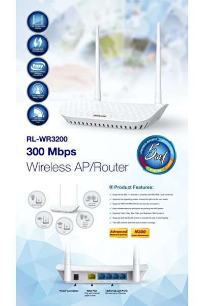 Redline Rl-wr3200 Kablosuz-n Wps + Wısp+wds 300 Mbps Repeater+access Point+bridge Kablosuz Router