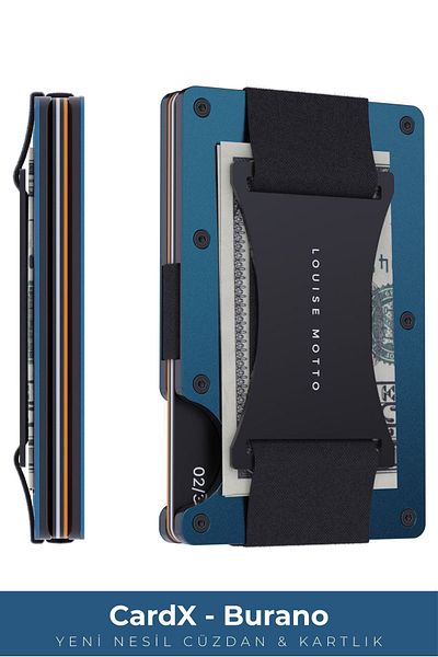 Louise Motto Cardx Burano Strap - Μινιμαλιστικό πορτοφόλι και θήκη κάρτας νέας γενιάς, Premium υλικό, με προστασία RFID (ΜΠΛΕ)