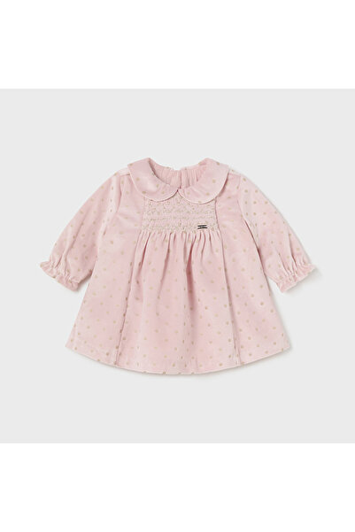 MAYORAL فستان بناتي مخملي منقط ذهبي بأكمام طويلة - مسحوق L25K2804