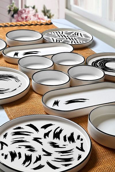 Kitchen Life Lux Breakfast Presentation Set for 6 People - 14 Piece Stackable Brush Plate