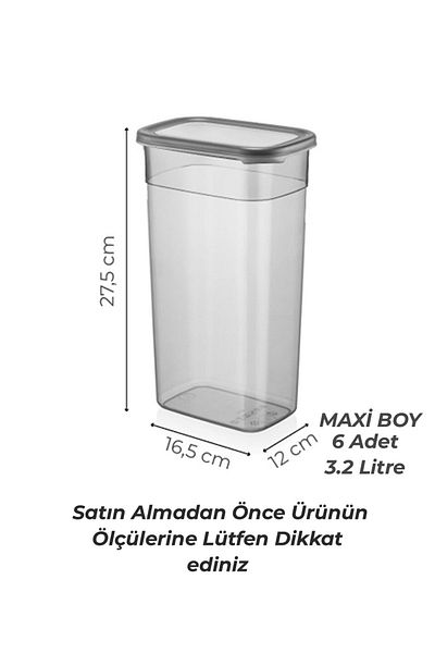 NESS HOME 3200 ml Capacity 6-Piece Food Storage Set - Square Jar with Hard Lid and Label