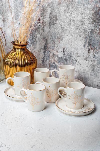 Kitchen Life 12 Pieces Tree of Life Coffee Cup Set for 6 People - Coffee Cup Set 100ml