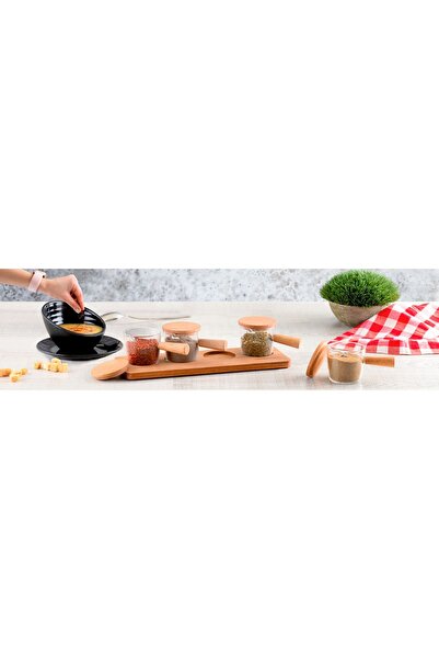 Kitchen Life 4 buc. Capac din lemn cu suport Bol pentru sos pentru gem Veselă Prezentare Set mic dejun 80 ml