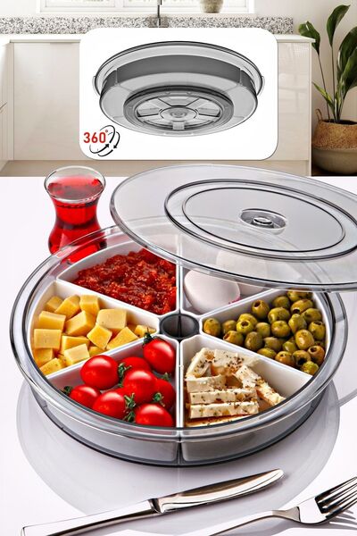 Kitchen Life Σετ πρωινού μεγάλου μεγέθους 6 τμημάτων περιστρεφόμενο 360 μοιρών - Στρογγυλό πρωινό με αποσπώμενο μπολ