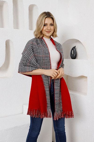 SHIEBA Double sided puff texture soft knitwear shawl, scarf
