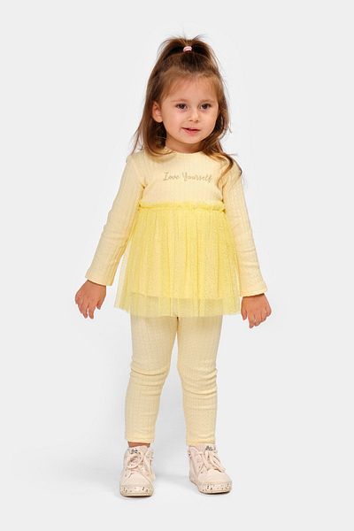 Minipodyum Seasonal Long Sleeve 100% Cotton Set for 9-24 Months Baby Girl - Openwork Camisole