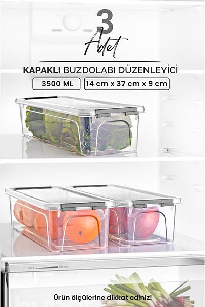 Kitchen Life 3500 ml Capacity 3-Piece Refrigerator Organizer Set - Storage Container with Lock and Lid