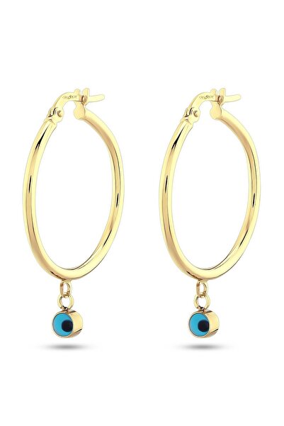 MOOM MÜCEVHERAT Kadın 14 Ayar Altın Nazar Göz Sallantılı Halka Küpe