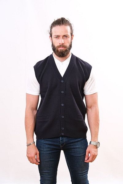 Çukurova Wool Steel Knitted Sleeveless Knitwear Vest - Navy Blue