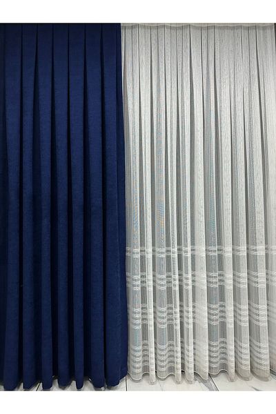Erdoğanlar Koza Blue Velvet 1/3 Close Pleat - Honeycomb, Rustic Parliament Fund Holder with Hooks