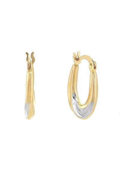 MOOM MÜCEVHERAT Kadın 14 Ayar Altın 2 Renk Sarı Beyaz Halka Küpe