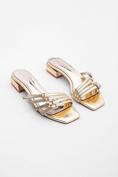 Marjin Dámské pantofle na podpatku s tupou špičkou Leykes Gold