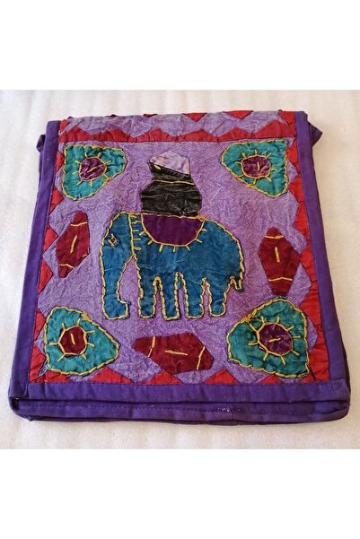 Butik Tülin Unisex otantik viskon mor çok renkli fil çiçek aplikeli el dikişi...