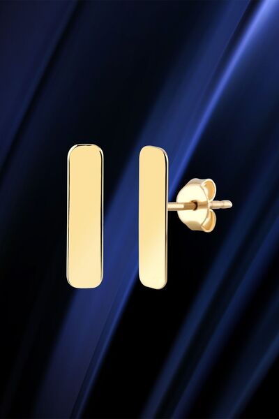 MOOM MÜCEVHERAT Kadın 14 Ayar Altın Küpe Minimalist Plaka Vidalı Altın Küpe 13 Mm
