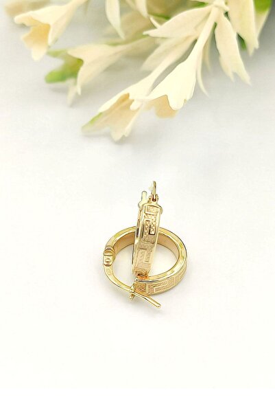 MOOM MÜCEVHERAT Kadın Grek Desenli Italyan Halka Küpe 14 Ayar