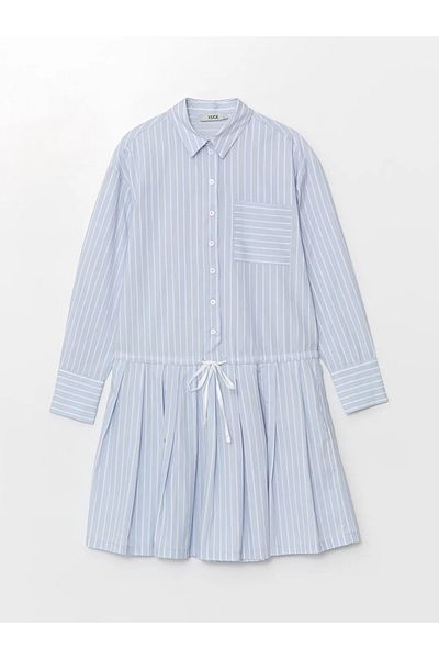 LC Waikiki XSIDE Rochie de damă cu dungi cu guler de cămașă cu dungi albastre