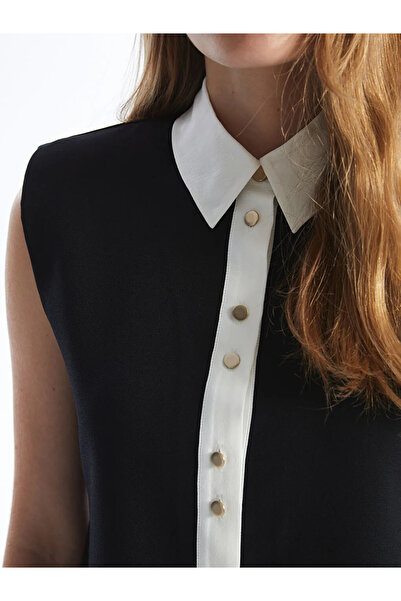 LC Waikiki Μαύρο γυναικείο ίσιο πουκάμισο φόρεμα - LCW Vision Νέο μοντέλο