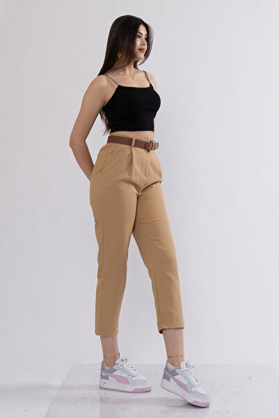 MissVina Kemerli Gabardin Kot Kumaş Kalem Denim Pantolon