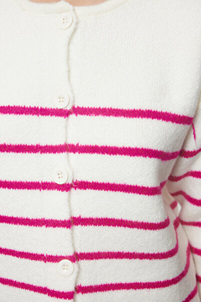 Trendyol Collection Soft Textured Ecru Striped Knitwear Cardigan - TWOAW25HI00231
