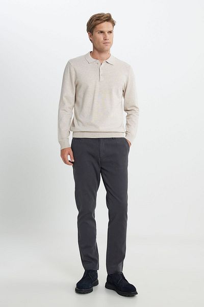ALTINYILDIZ CLASSICS Pánský úpletový svetr s pololímečkem s límečkem Béžová Melange Standard Fit Regular Cut