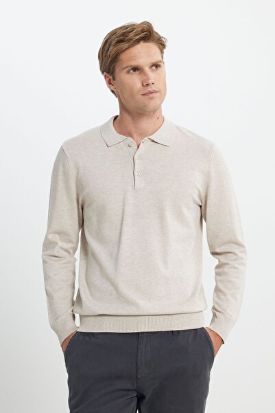ALTINYILDIZ CLASSICS Pulover pentru bărbați, bej melange, cu croială obișnuită, tricotaje, cu guler polo