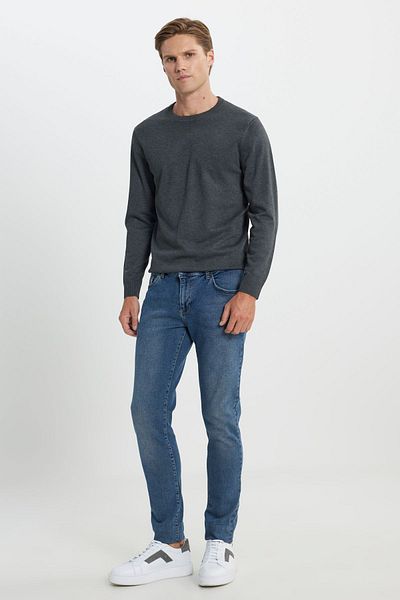 ALTINYILDIZ CLASSICS Anthrazit-Melange Strickpullover für Herren, Standard Fit, Regular Cut, Rundhalsausschnitt