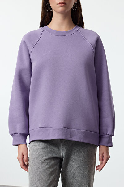 Trendyol Collection Lilac Relaxed/Comfortable Fit Basic Raglan μανίκι με λαιμόκοψη πλεκτό φούτερ TWOAW24SW00104