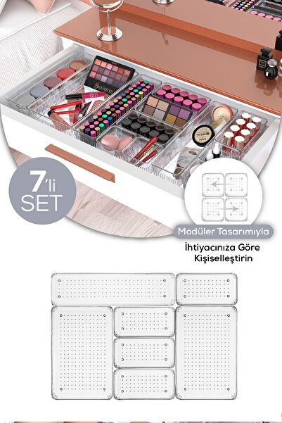 Vienev 7'li Şeffaf Çekmece Içi Düzenleyici Organizer 2x(O.DKDRTGN) 4x(K.DKDRTGN) 1x(D.DKTRGN)