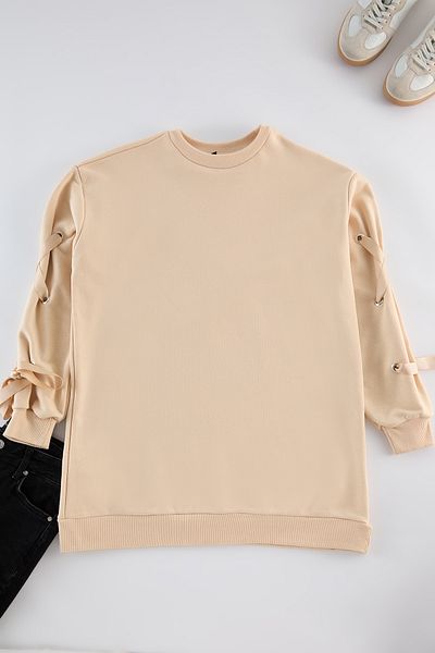 Trendyol Modest Μπεζ φούτερ - με λεπτομέρεια από δαντέλα, TCTAW25TW00008
