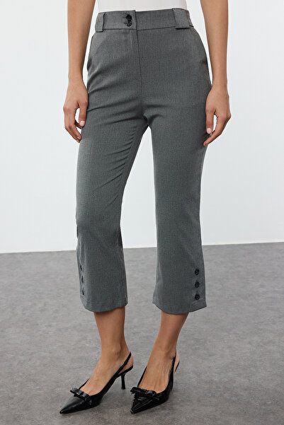 Trendyol Collection Gray Capri Buttoned Woven Fabric Trousers Twoaw25Pl00059