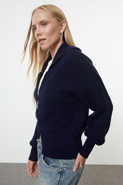 Trendyol Collection Námořnická modrá límec se zipem z měkkého úpletu – udržitelný Twoaw25Hi00324