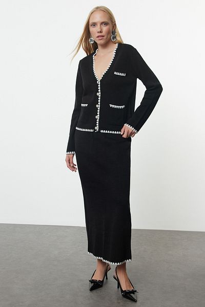 Trendyol Collection V-nyakú fekete kötöttáru szett - TWOAW25AU00053