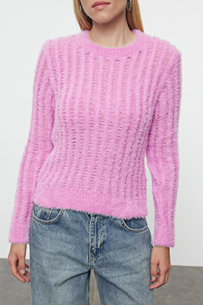 Trendyol Collection Różowy, cienki, przezroczysty sweter z dzianiny - TWOAW25KZ00229