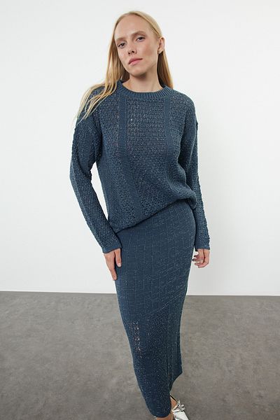 Trendyol Collection Indigó kötöttáru alsó-felső szett - kötött részletes Twoaw25au00107