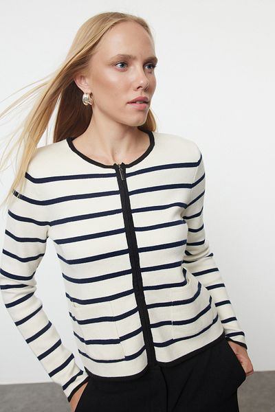 Trendyol Collection Ecru Knitwear Cardigan - Wide Fit, Soft Texture, Jacket Look Twoaw25Hi00311
