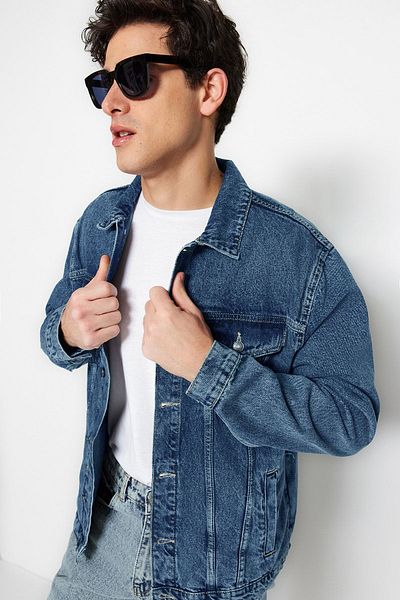 Trendyol Collection Τζιν Τζιν μπουφάν Navy Blue Regular Fit - Limited Edition TMNSS23CE00023