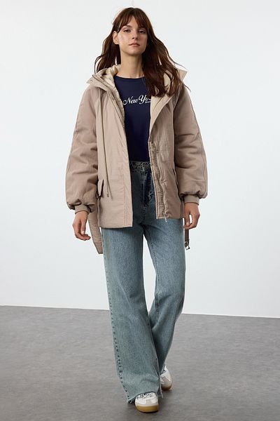 Trendyol Collection Голямо палто парка от норка - с колан и качулка, Twoaw25Mo00097